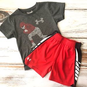 Under armour gray T-shirt red short outfit 3T